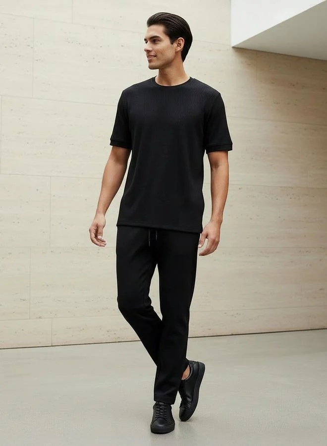 ايكونيك Iconic Men Regular Fit Crew Neck Short Sleeve Ribbed T-shirt